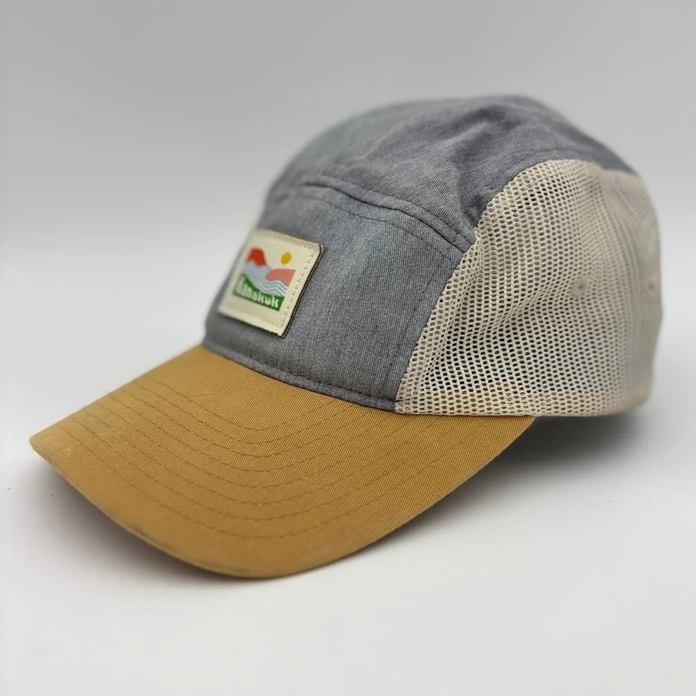 KANAKUK KAMPS Trucker‎ Hat Cap Grey Yellow Strapback 5 Panel Adjustable Patch